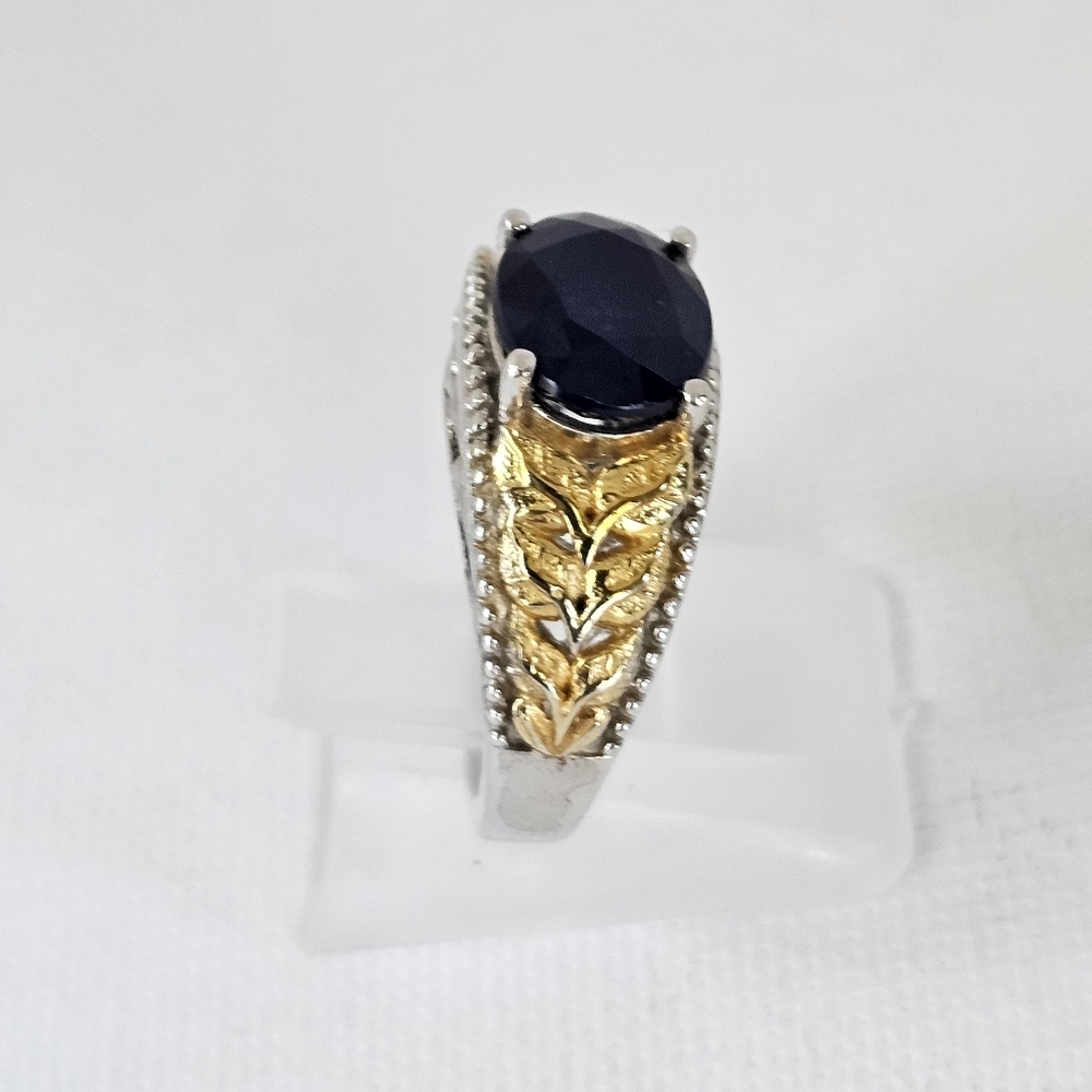 Natural Blue Sapphire Ring Platinum Over Sterling 18k Size 6! - Picture 3 of 7